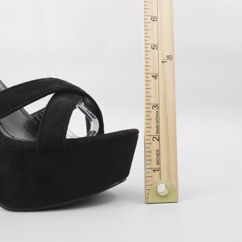 Black Chunky Platform Heels Faux Suede Ankle Strap Whimsigoth Retro Prom hoco - Picture 13 of 16